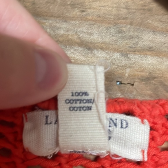 Lands’ End Canvas 1963 size Medium Vibrant Orangish Red V-Neck Open Knit Sweater - Picture 8 of 9